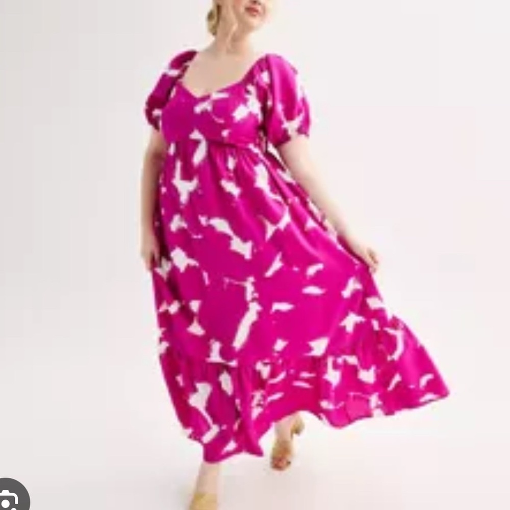 Nine West Puff Sleeve Baby Doll Pink Maxi - 1X